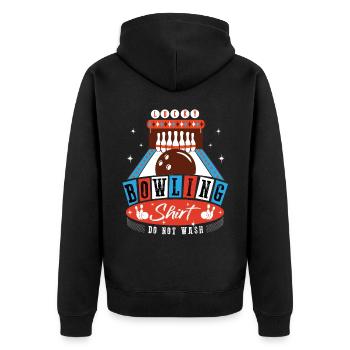 This is my Lucky Bowling Shirt - Do not wash - Unisex Premium Organic Zip Hoodie - black - Back - Nico (187cm)