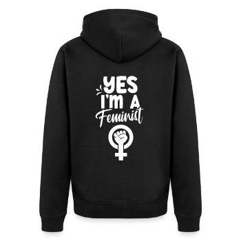 Oui je suis féministe féministe - Veste à capuche bio Premium Unisexe - noir - Dos - Nico (187cm)