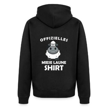 Offizielles Miese Laune Shirt - Unisex Premium Bio Zip Hoodie - Schwarz - Hinten - Nico (187cm)