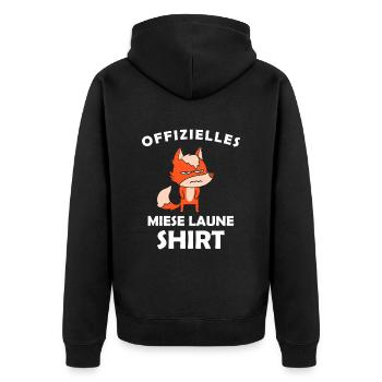 Offizielles Miese Laune Shirt - Unisex Premium Bio Zip Hoodie - Schwarz - Hinten - Nico (187cm)