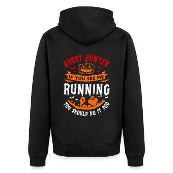 Halloween Tshirt Halloweenparty Mörder Killer Tod - Unisex Premium Bio Zip Hoodie - Schwarz - Hinten - Nico (187cm)