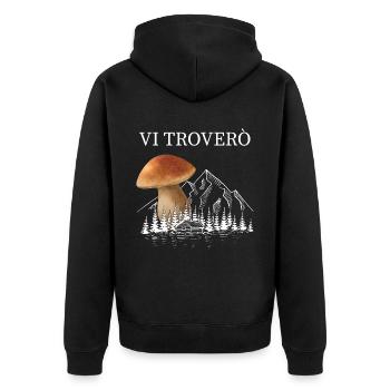 Tenue pour cueilleurs de champignons avec des montagnes cèpes champignon champignon - Veste à capuche bio Premium Unisexe - noir - Dos - Nico (187cm)