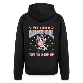 Oui, je suis une fille gamer jeux vidéo - Veste à capuche bio Premium Unisexe - noir - Dos - Nico (187cm)