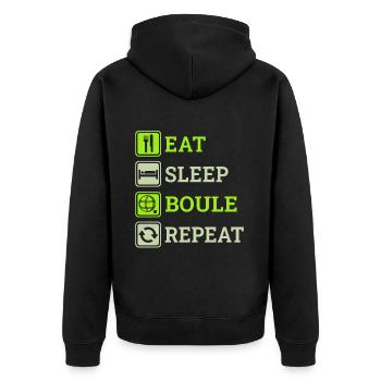 Eat Sleep Boule Repeat Lustige Boccia Sprüche - Unisex Premium Bio Zip Hoodie - Schwarz - Hinten - Nico (187cm)