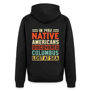 Indianer Ureinwohner Amerika Native American - Unisex Premium Bio Zip Hoodie - Schwarz - Hinten - Nico (187cm)