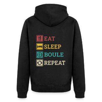 Eat Sleep Boule Repeat Boccia Sprüche Witze - Unisex Premium Bio Zip Hoodie - Schwarz - Hinten - Nico (187cm)