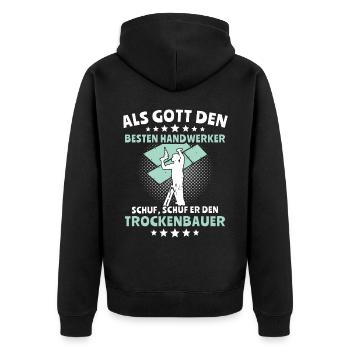 Trockenbauer Trockenbau Trockenbaumonteur - Unisex Premium Bio Zip Hoodie - Schwarz - Hinten - Nico (187cm)