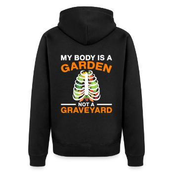 Vegetarier Veganer Vegan Veggie Tierschutz Gemüse - Unisex Premium Bio Zip Hoodie - Schwarz - Hinten - Nico (187cm)