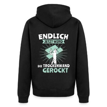 Trockenbauer Trockenbau Trockenbaumonteur - Unisex Premium Bio Zip Hoodie - Schwarz - Hinten - Nico (187cm)