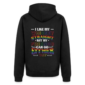 Likes my whiskey straight, I support LGBT. - Unisex Premium Organic Zip Hoodie - black - Back - Nico (187cm)