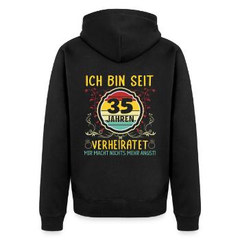 Leinenhochzeit 35 Jahre Verheiratet Hochzeitstag - Unisex Premium Bio Zip Hoodie - Schwarz - Hinten - Nico (187cm)