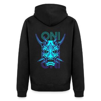 Oni Mask Japanese Yoaki Demon Mask Retro - Unisex Premium Organic Zip Hoodie - black - Back - Nico (187cm)