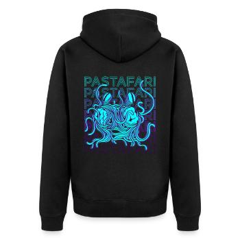 Fliegendes Spaghettimonster Pastafari Pastafariani - Unisex Premium Bio Zip Hoodie - Schwarz - Hinten - Nico (187cm)