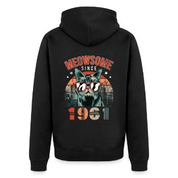 Meowsome 1961 Année de naissance 1961 Anniversaire du chat - Veste à capuche bio Premium Unisexe - noir - Dos - Nico (187cm)