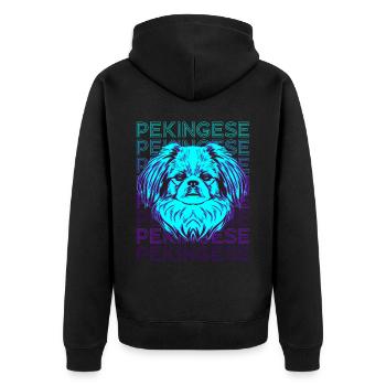 Pekinese Retro - Unisex Premium Bio Zip Hoodie - Schwarz - Hinten - Nico (187cm)