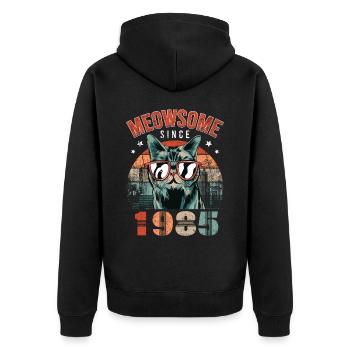 Meowsome 1985 Année de naissance 1985 Anniversaire du chat - Veste à capuche bio Premium Unisexe - noir - Dos - Nico (187cm)