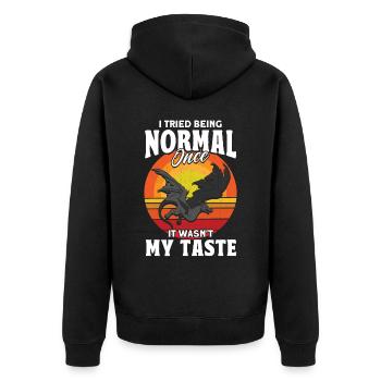 Ich habe einmal versucht normal zu sein Drache - Unisex Premium Bio Zip Hoodie - Schwarz - Hinten - Nico (187cm)