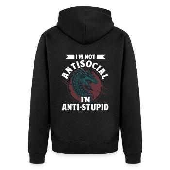 Ich bin nicht asozial, ich bin anti-dumm Drache - Unisex Premium Bio Zip Hoodie - Schwarz - Hinten - Nico (187cm)