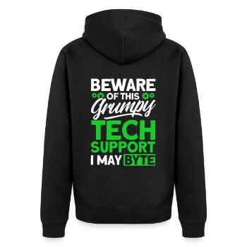 Méfiez-vous du support technique grincheux - Veste à capuche bio Premium Unisexe - noir - Dos - Nico (187cm)