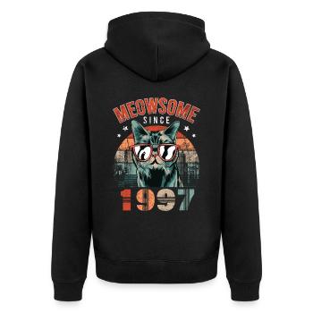 Meowsome 1997 Année de naissance 1997 Anniversaire du chat - Veste à capuche bio Premium Unisexe - noir - Dos - Nico (187cm)