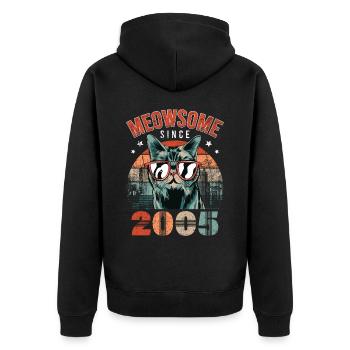 Meowsome 2005 Année de naissance 2005 Anniversaire du chat - Veste à capuche bio Premium Unisexe - noir - Dos - Nico (187cm)