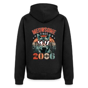 Meowsome 2006 Année de naissance 2006 Anniversaire du chat - Veste à capuche bio Premium Unisexe - noir - Dos - Nico (187cm)