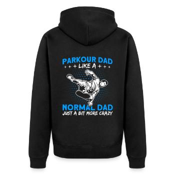Traceur Parkour Papa Just a bit crazier - Unisex Premium Organic Zip Hoodie - black - Back - Nico (187cm)
