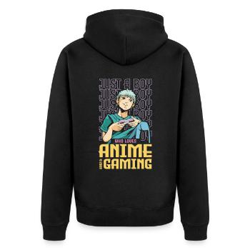 Nur Ein Junge, Der Anime Ramen & Gaming Liebt - Unisex Premium Bio Zip Hoodie - Schwarz - Hinten - Nico (187cm)