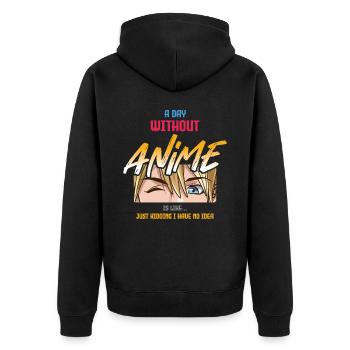 Ein Tag Ohne Anime Ist Wie Ein Scherz - Unisex Premium Bio Zip Hoodie - Schwarz - Hinten - Nico (187cm)
