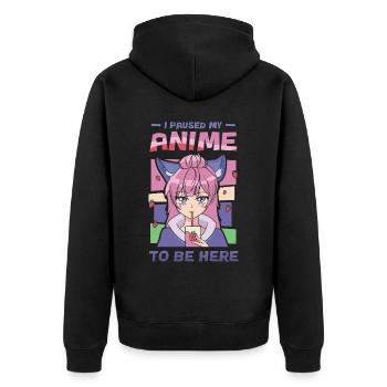 I stopped my anime to design here - Unisex Premium Organic Zip Hoodie - black - Back - Nico (187cm)