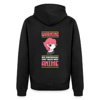 Warning can start talking spontaneously - Unisex Premium Organic Zip Hoodie - black - Back - Nico (187cm)