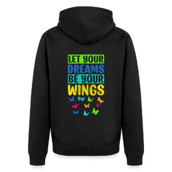Let Your Dreams Be Your Wings Inspire Motivational - Unisex Premium Bio Zip Hoodie - Schwarz - Hinten - Nico (187cm)