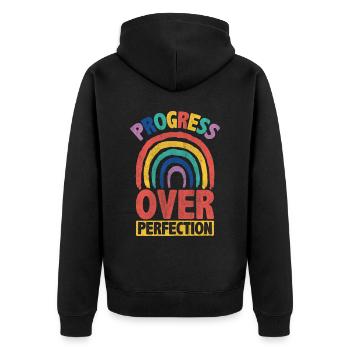 Progress Over Perfection Inspire Encouragement - Unisex Premium Organic Zip Hoodie - black - Back - Nico (187cm)