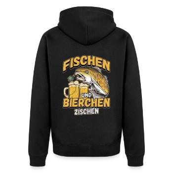 Fischen und Bierchen zischen Angeln Angler Spruch - Unisex Premium Bio Zip Hoodie - Schwarz - Hinten - Nico (187cm)