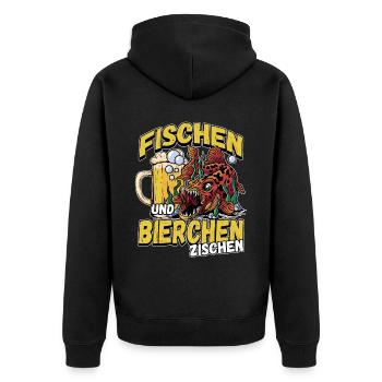 Fischen und Bierchen zischen Angeln Angler Spruch - Unisex Premium Bio Zip Hoodie - Schwarz - Hinten - Nico (187cm)
