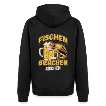 Fischen und Bierchen zischen Angeln Angler Spruch - Unisex Premium Bio Zip Hoodie - Schwarz - Hinten - Nico (187cm)