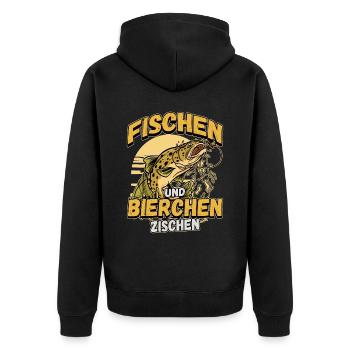 Fischen und Bierchen zischen Angeln Angler Spruch - Unisex Premium Bio Zip Hoodie - Schwarz - Hinten - Nico (187cm)
