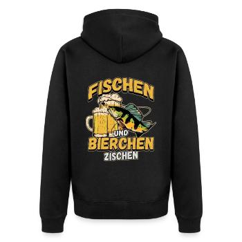 Fischen und Bierchen zischen Angeln Angler Spruch - Unisex Premium Bio Zip Hoodie - Schwarz - Hinten - Nico (187cm)