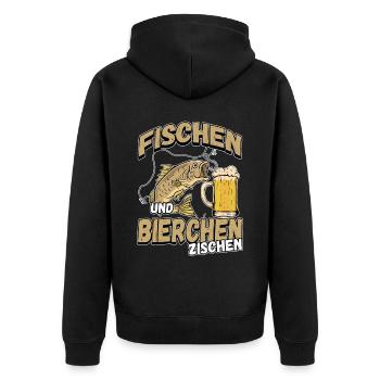 Fischen und Bierchen zischen Angeln Angler Spruch - Unisex Premium Bio Zip Hoodie - Schwarz - Hinten - Nico (187cm)