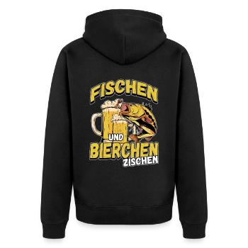 Fischen und Bierchen zischen Angeln Angler Spruch - Unisex Premium Bio Zip Hoodie - Schwarz - Hinten - Nico (187cm)