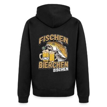 Fischen und Bierchen zischen Angeln Angler Spruch - Unisex Premium Bio Zip Hoodie - Schwarz - Hinten - Nico (187cm)