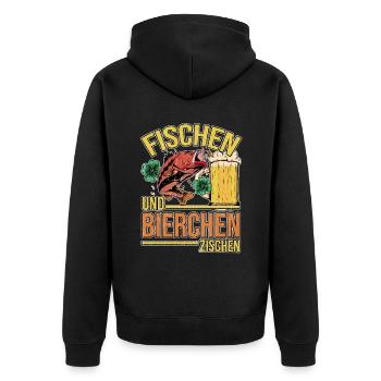 Fischen und Bierchen zischen Angeln Angler Spruch - Unisex Premium Bio Zip Hoodie - Schwarz - Hinten - Nico (187cm)