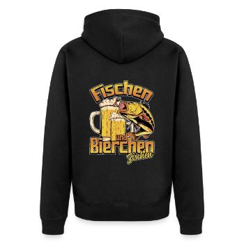 Fischen und Bierchen zischen Angeln Angler Spruch - Unisex Premium Bio Zip Hoodie - Schwarz - Hinten - Nico (187cm)