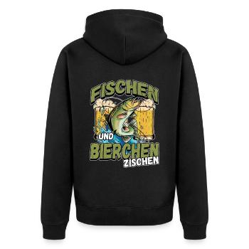Fischen und Bierchen zischen Angeln Angler Spruch - Unisex Premium Bio Zip Hoodie - Schwarz - Hinten - Nico (187cm)