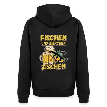 Fischen und Bierchen zischen Angeln Angler Spruch - Unisex Premium Bio Zip Hoodie - Schwarz - Hinten - Nico (187cm)
