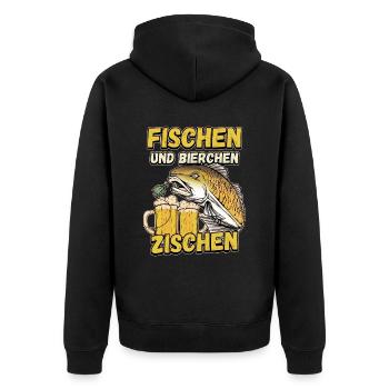 Fischen und Bierchen zischen Angeln Angler Spruch - Unisex Premium Bio Zip Hoodie - Schwarz - Hinten - Nico (187cm)