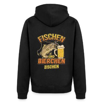 Fischen und Bierchen zischen Angeln Angler Spruch - Unisex Premium Bio Zip Hoodie - Schwarz - Hinten - Nico (187cm)