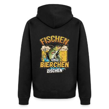 Fischen und Bierchen zischen Angeln Angler Spruch - Unisex Premium Bio Zip Hoodie - Schwarz - Hinten - Nico (187cm)
