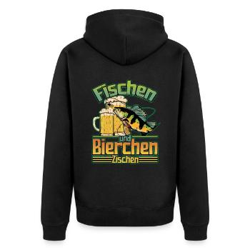 Fischen und Bierchen zischen Angeln Angler Spruch - Unisex Premium Bio Zip Hoodie - Schwarz - Hinten - Nico (187cm)
