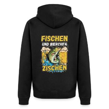 Fischen und Bierchen zischen Angeln Angler Spruch - Unisex Premium Bio Zip Hoodie - Schwarz - Hinten - Nico (187cm)
